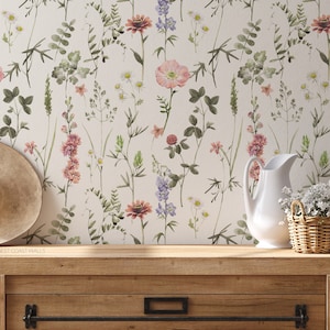 Papier peint fleurs sauvages/papier peint floral/papier peint chambre d'enfant/fleurs colorées/art mural fleurs sauvages