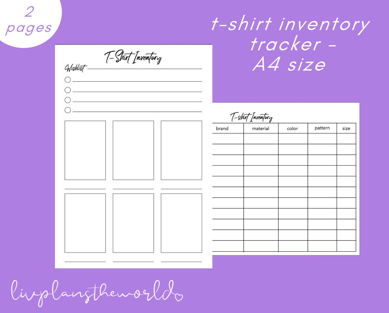 TShirt Inventory Tracker for A4 size binders and planners Etsy