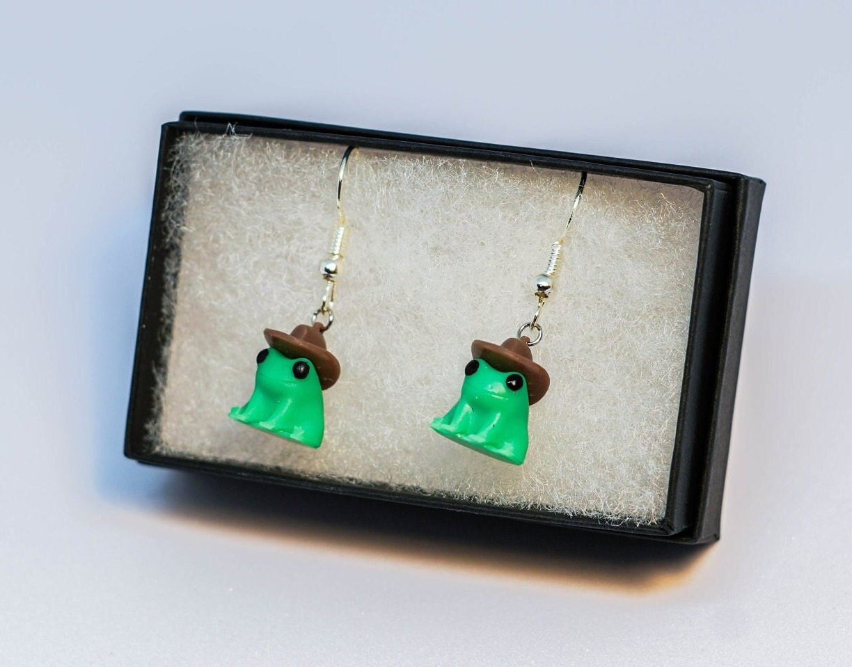 Fred the Frog but hes a Cowboy / Mini Frog Earrings
