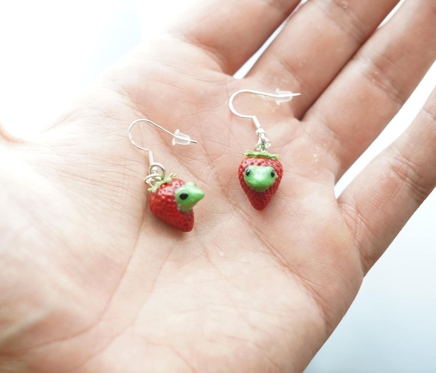 Frog in a Strawberry Earrings Frog Earrings Strawberry