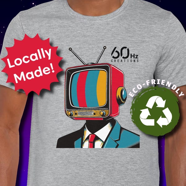 Retro T-Shirt - TV Head Monitor Head Graphic Tee - 80s Nostalgia - Locally Made