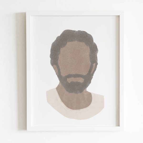 Modern POC Jesus Art Print• Christian Modern Art, Printable Black Jesus Illustration, Nursery Wall Art, Boho Wall Art PNG, Neutral Art Print