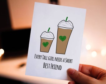 Happy Birthday Day Card, Funny Card Best Friends, Birthday Gift for Friend, Download Card, Printable Coffee Card, Short/Tall Friend Friend