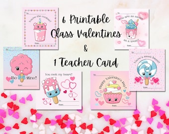 San Valentín en el aula imprimible, Intercambio de San Valentín, San Valentín para niños, San Valentín para compañeros de clase, Conjunto de tarjetas de San Valentín