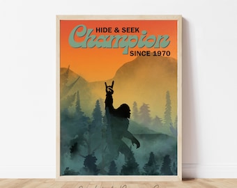 Printable Bigfoot Poster | Hide and Seek Sasquatch | Bigfoot Art Print | Bigfoot Digital Art | Man Cave Decor| Pop Culture Wall Art