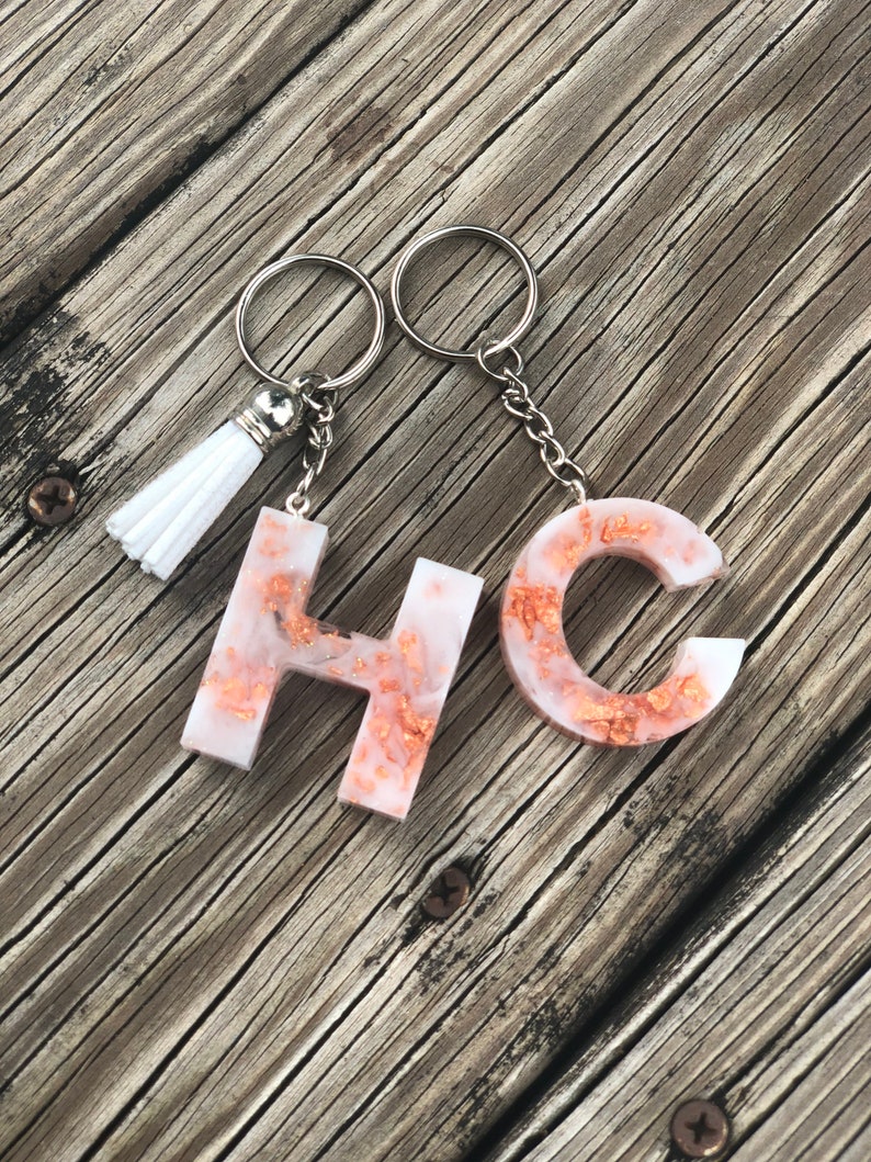 Personalized Letter Keychain Initial Keychains Epoxy Etsy