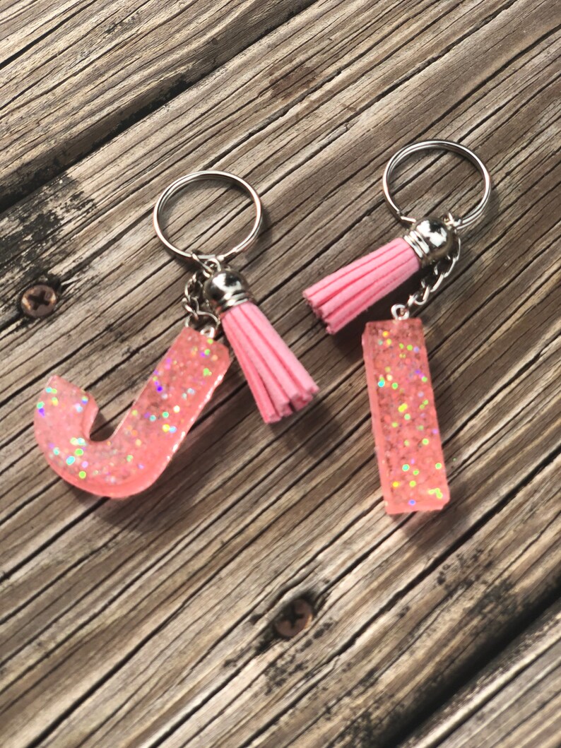 Personalized Letter Keychain Initial Keychains Epoxy Etsy