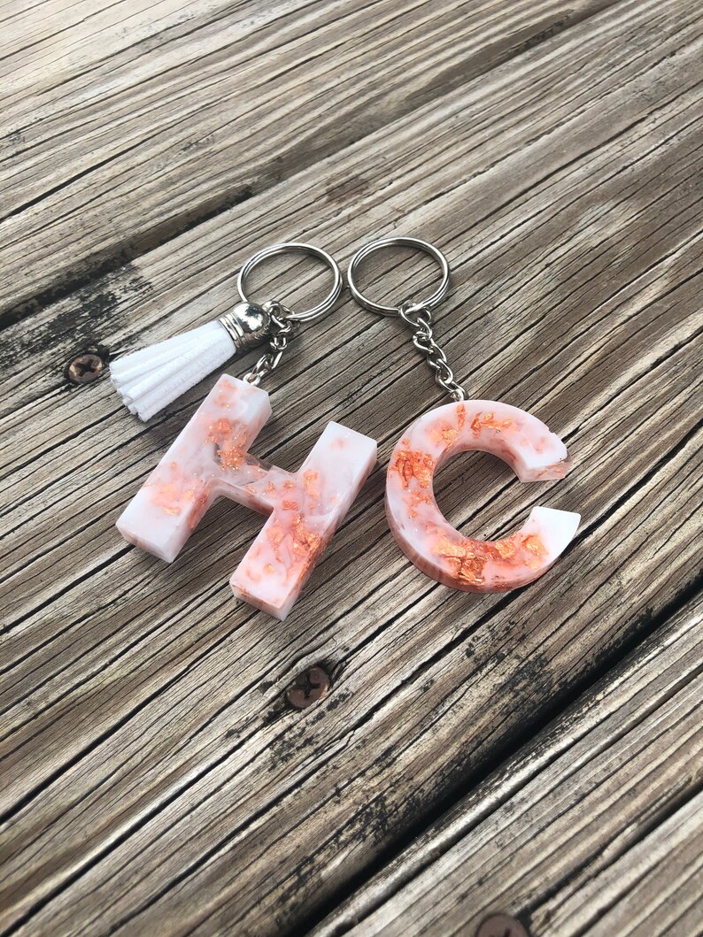 Personalized Letter Keychain Initial Keychains Epoxy Etsy