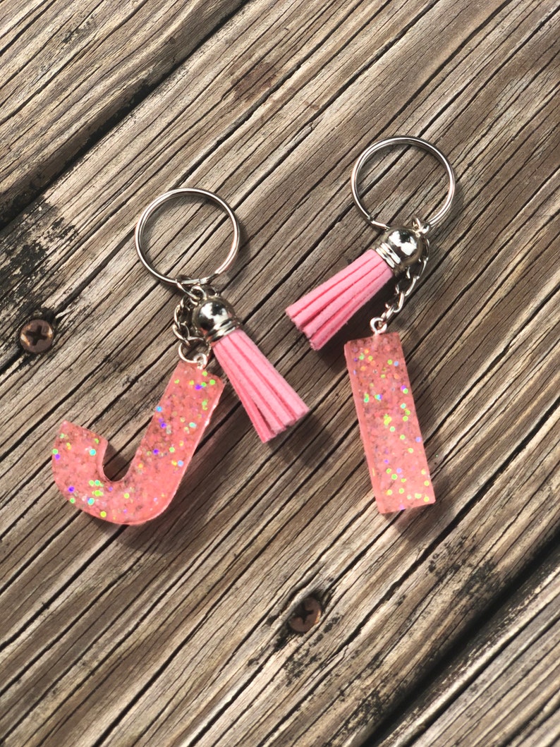 Personalized Letter Keychain Initial Keychains Epoxy Etsy