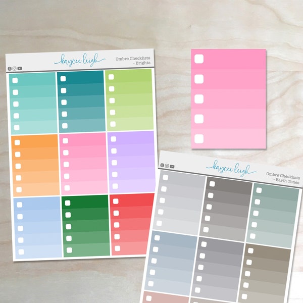 Ombre Checklist Stickers for use in Planners, Notebooks, Bullet Journals, etc. | Sidebar Sticker