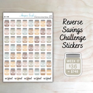52 Week Reverse Savings Challenge Stickers for use in Planners, Notebooks, Bullet Journals, etc. | Neutral | G-038