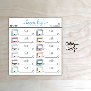 Cable Bill Due Planner Stickers | Colorful or Neutral | A5, 7x9, and 8.5x11 Sizes