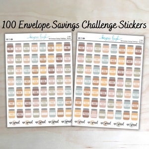 100 Envelope Challenge Stickers for use in Planners, Notebooks, Bullet Journals, etc. | Neutral | G-040