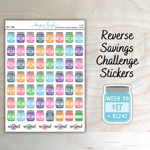 52 Week Reverse Savings Challenge Stickers for use in Planners, Notebooks, Bullet Journals, etc. | Colorful | G-037