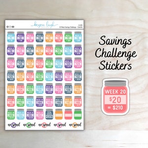 52 Week Savings Challenge Stickers for use in Planners, Notebooks, Bullet Journals, etc. | Colorful | G-035