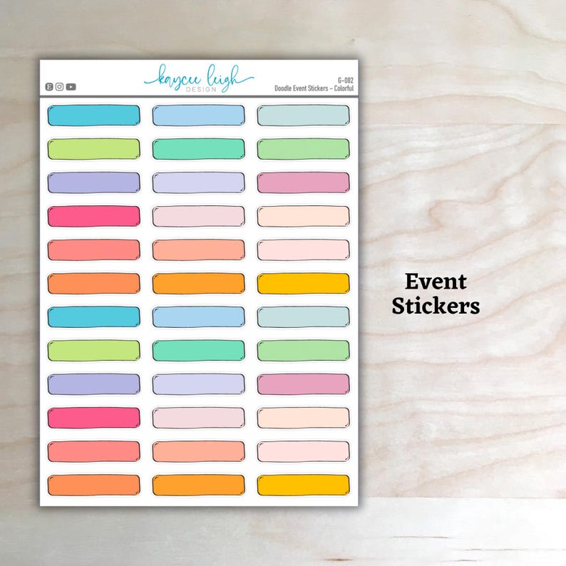 Event Sticker Image Color Doodle Stickers, 3 Sheets, 3 Sizes | Event, Quarter Box, and Half Box ...