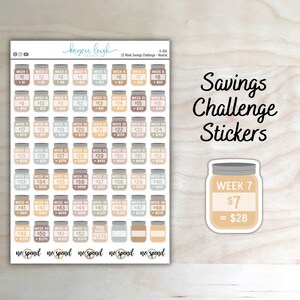 52 Week Savings Challenge Stickers for use in Planners, Notebooks, Bullet Journals, etc. | Neutral | G-036