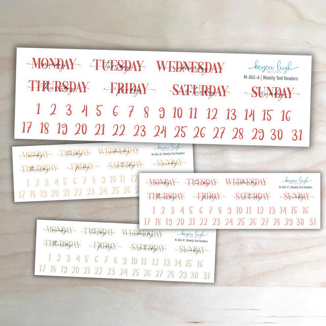 Weekly Header Text Stickers | 4 Colors | Great for Notes Pages ...