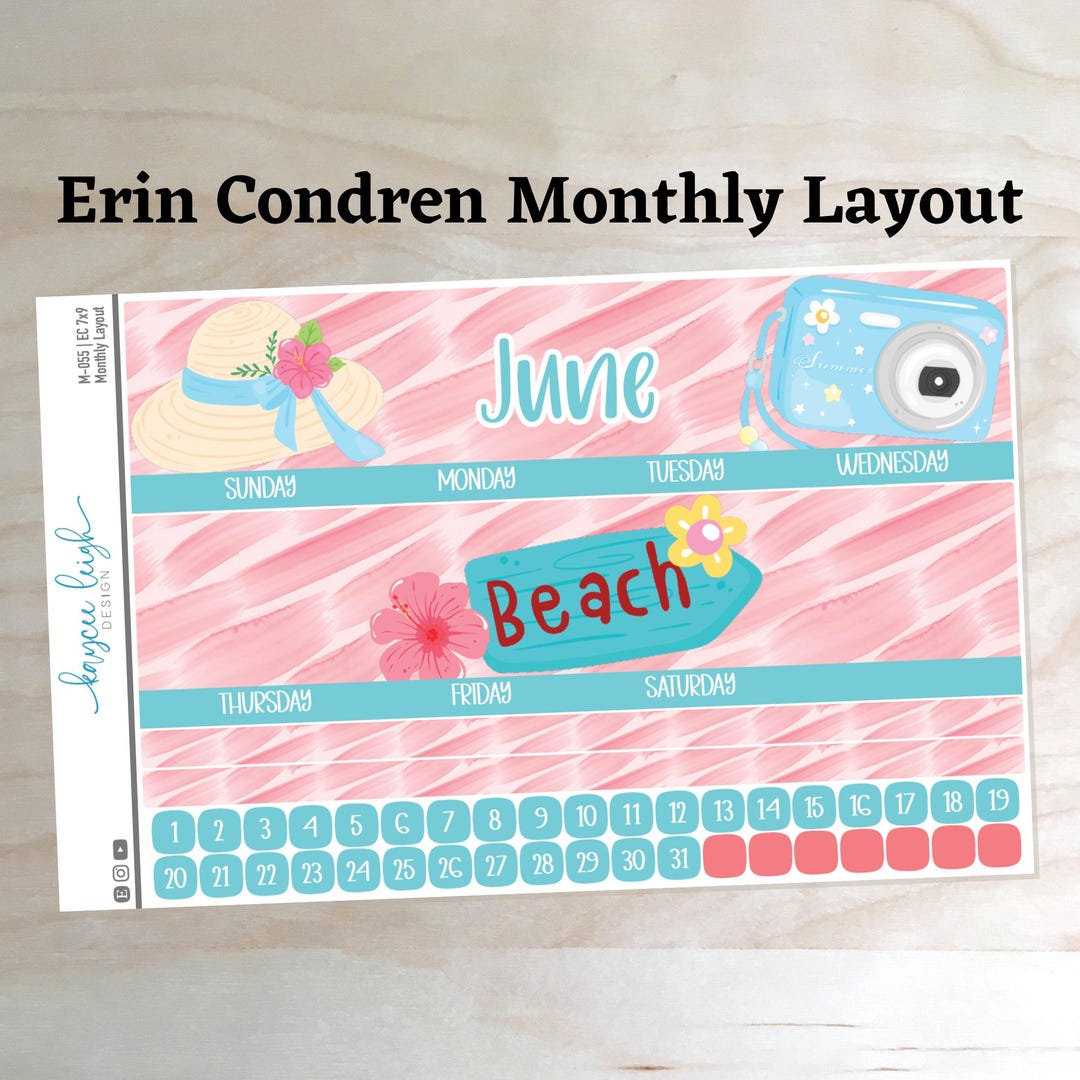 Erin Condren Monthly Layout Sticker Kit for A5, 7x9, and 8.5x11 ...