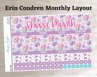 Erin Condren Monthly Layout Sticker Kit for 7x9 and 8.5x11 Planners | Choose Month | S-001