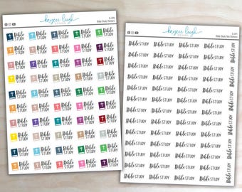 Bible Study Stickers for use in Planners, Notebooks, Bullet Journals, etc. | With Colorful Icons or Black Text Only