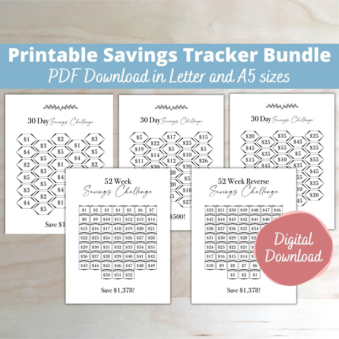 Savings Challenge Printables 30 Day and 52 Week Savings Challenges ...