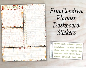EC Planner Dashboard Stickers for 7x9, 8.5x11, A5, & Softbound 8x10 Erin Condren Planners | Text Stickers | M-058
