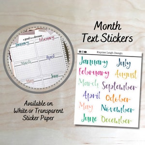 Colorful 12 Month Text Stickers | Available on White or Clear Sticker Paper | Months of the Year | Marker Font