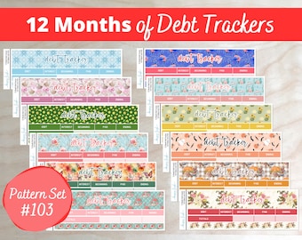 12 Months of Debt Tracker Stickers | 12 Different Designs | 7x9 and 8.5x11 | Erin Condren Planners | 103