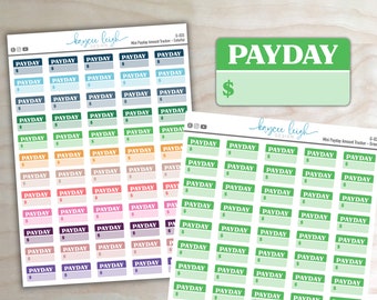 Mini Payday Stickers with Amount Tracker for use in Planners, Notebooks, Bullet Journals, etc. | 0.75 Inch Wide Stickers