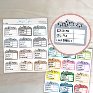 Credit Score Stickers for use in Planners, Notebooks, Bullet Journals, etc. | Experian, Equifax, Transunion
