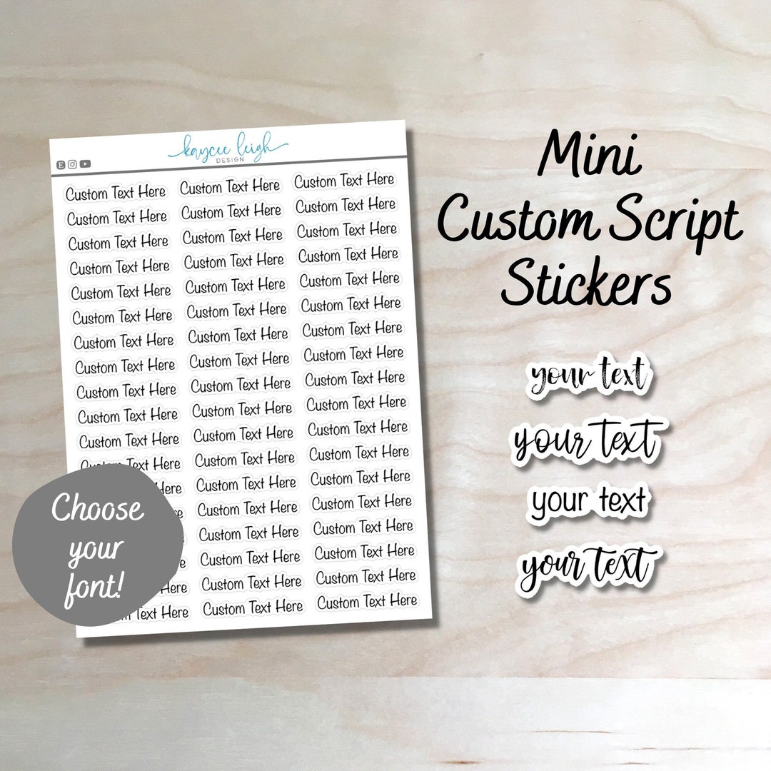 Mini Custom Script Sticker | 5x7 Sheet | Four Font Choices - Etsy