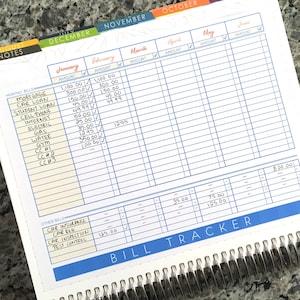 BILL TRACKER STICKERS : 2 colors, 1 black, printed version. Fits Erin Condren 7x9 LifePlanner and Deluxe Monthly