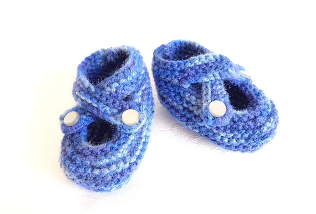Knit Blue Baby Boy Shoes, Knit Baby Boy Booties, Size 03 Months