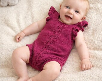 Pink cotton knit baby girl romper, size 0-3 months, cotton girl overall, newborn photo prop, newborn summer knit outfit
