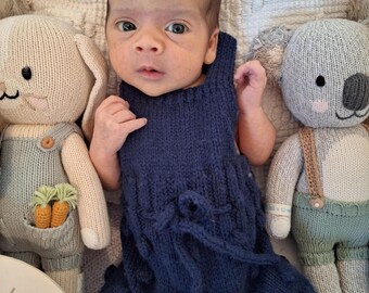 Navy knitted newborn Australian merino popcorn romper