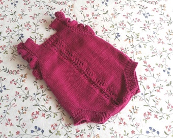 Pink cotton knit baby girl romper, size 0-3 months, cotton girl overall, newborn photo prop, newborn summer knit outfit