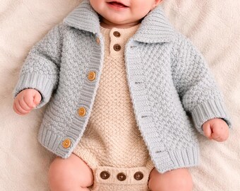 Knit blue merino wool baby cardigan, size 0-3 months, new baby gift, coming home outfit, winter baby clothes, baby shower gift
