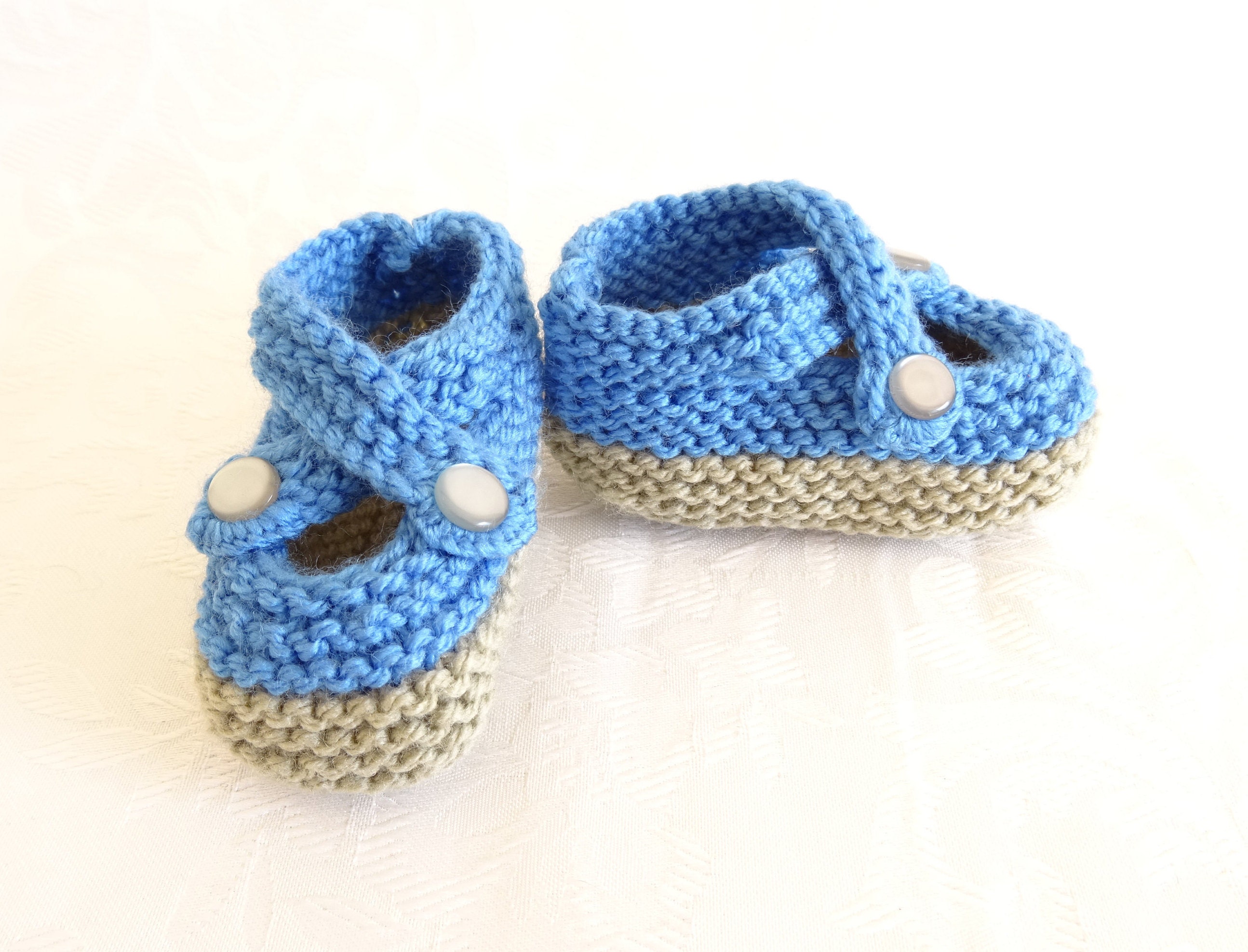 Knit Blue and Beige Baby Boy Shoes Knit Baby Boy Booties Size 3 6 Months Baby Shower Newborn Baby Gift Christening Gift