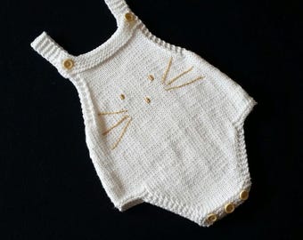 White newborn knit cotton unisex baby romper, cotton baby overall, newborn photo prop, newborn summer knit outfit