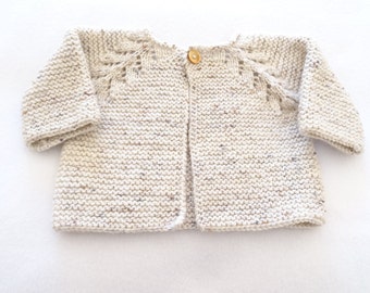 Newborn cream wool knit baby cardigan, size 0-3 months, baby shower gift, newborn gift, coming home outfit, winter baby clothes