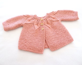Knit pink luxury wool baby cardigan, size 3-6 months, gender reveal, baby shower gift, newborn baby gift, knit baby winter jacket