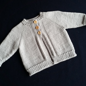 Grey knit merino wool baby cardigan, size 0-3 months, new baby gift, coming home outfit, winter baby clothes, baby shower gift