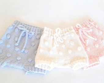Merino knit popcorn baby bloomers, newborn photo prop, luxury knit baby clothing, knit baby shorts, knit baby soaker