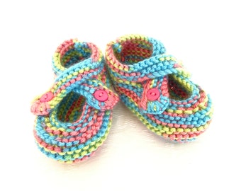 Knit rainbow baby girl shoes, knit pink girl booties, size 3-6 months, gender reveal, baby shower, newborn gift, christening