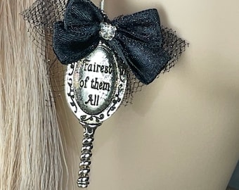 HURRY! 50% Off FLASH Sale, Earrings, Magic Mirror, FREE Shipping Available, Fairy Tale Villain Villainess, Black, Charms, Gothic Goth Lolita