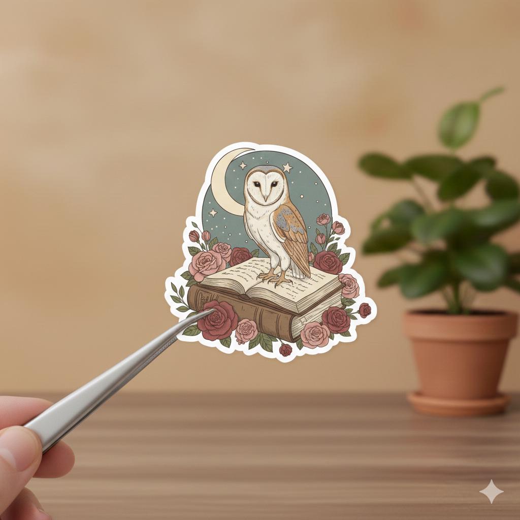 Vintage fantasy owl on the book sticker | owl bookish sticker | fantasy sticker | witchy owl sticker