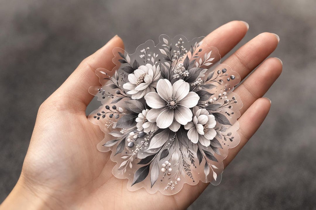 Wildflower Black and White Matte Vinyl Floral Sticker | Car Planner ...
