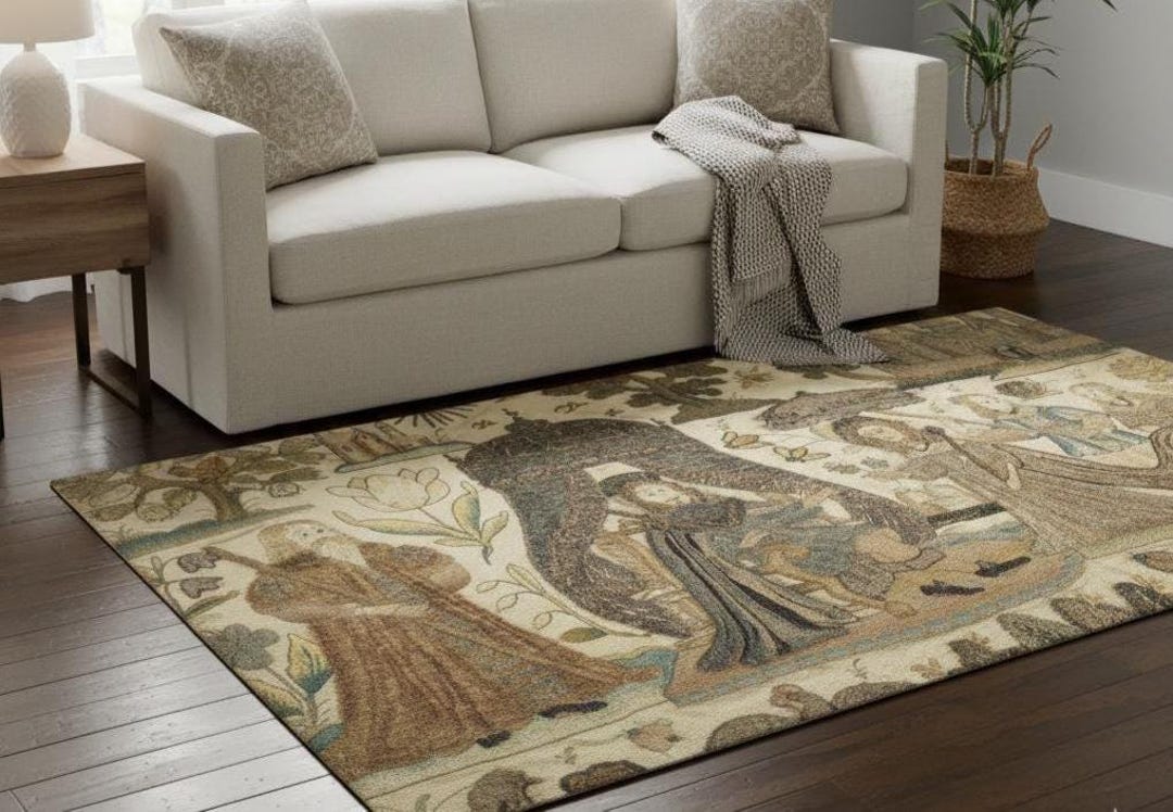 Medieval Straw Rug Medieval Tapestry Scene Area Rug | Vintage Style Historical ...