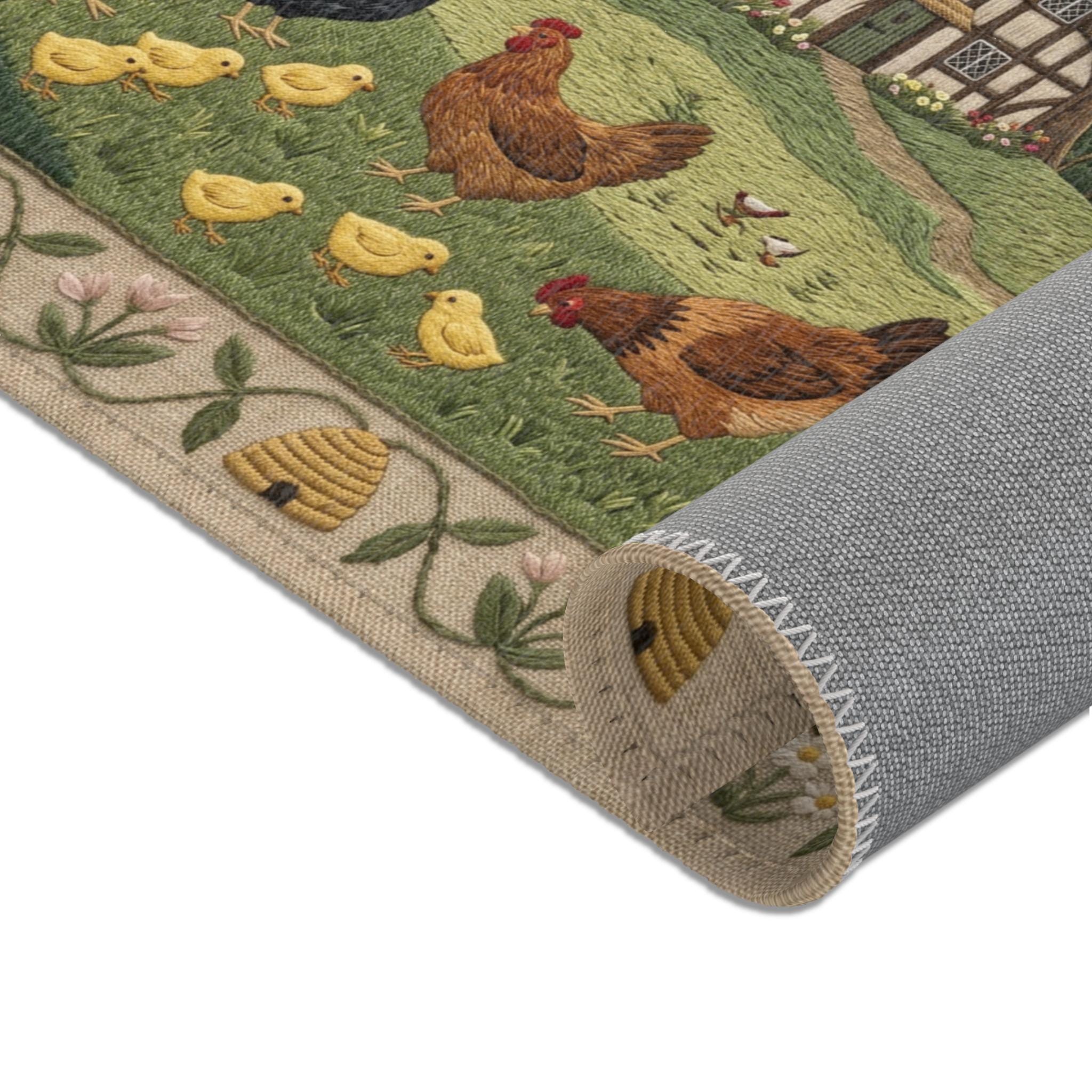 Chicken Tools Rug Country Cottage Chicken Scene Area Rug | Farmhouse Kitchen Mat ...